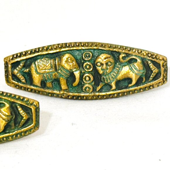 Vintage Large Metal Cufflinks Lion/Elephant - 2" x 3/4" - Picture 3 of 6